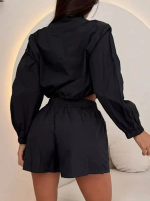 Zip Up Long Sleeve Outerwear And Shorts Set, view 11