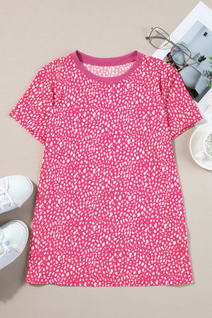Hot Pink spotted print crew neck t-shirt with short sleeves.