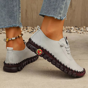 Round Toe Lace Up Sneakers in Grey, fabric detail