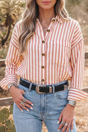 Stripe Western Button Down Long Sleeve Shirt, front view