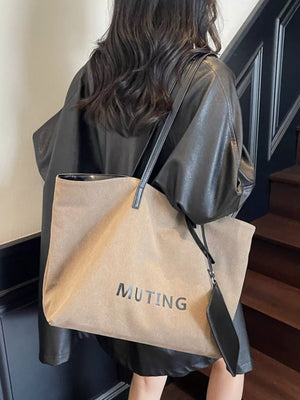 Casual Canvas Tote Shoulder Bag in Tan, model styling view
