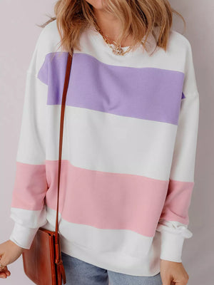Colorblock Patchwork Drop Shoulder Sweatshirt in Multicolor, model styling view