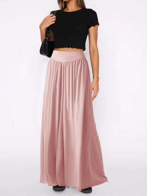 Drape-front wide-leg jersey trousers in Moonlit Mauve with a high waist and flowy silhouette.