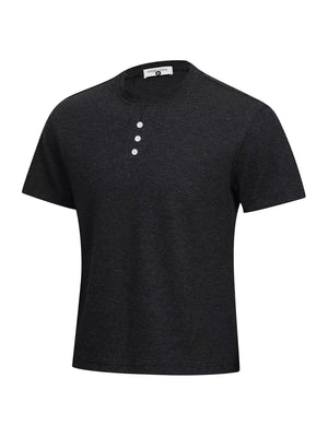 Men's Henley T-shirt With Button Detail in Dark Gray, front view