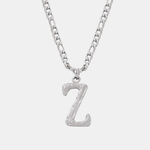 Silver textured initial pendant necklace with a Figaro chain, Style Z