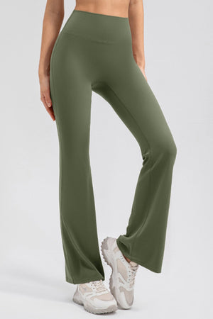 Matcha green flared leggings with a high waist and performance fit.