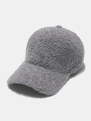 Gray textured sherpa baseball cap with adjustable strap