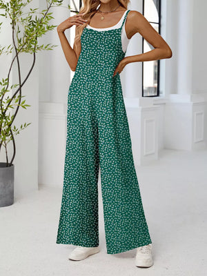 Floral Print Wide Leg Spaghetti Strap Overalls, view 15