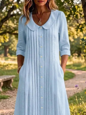 Peter Pan Collar Button Down Dress Plus Size, model styling view