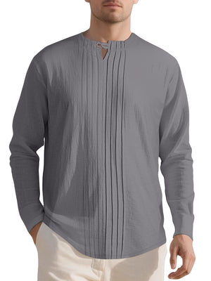 Men's Casual Pleated Long Sleeve Shirt Plus Size, fit detail