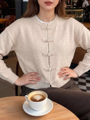 Button-down Long-sleeve Top in Apricot, close-up detail