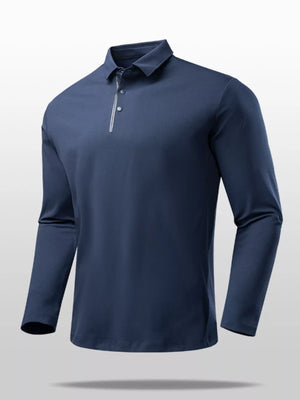 Navy long sleeve polo shirt with quarter zip and classic fit