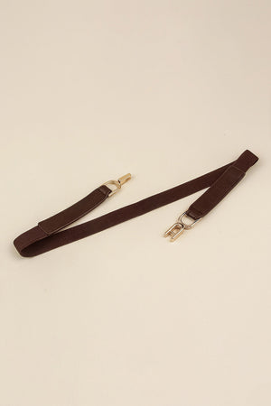 Elasticated hook-clasp waist belt in mocha with gold-tone hardware.