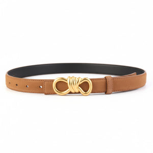 Brown cowhide leather belt with gold knot buckle detail