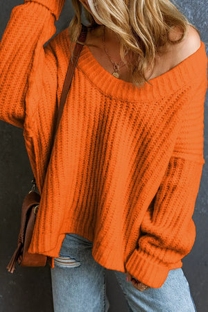 Chunky Knit Dropped Shoulder Sweater in Orange, front view