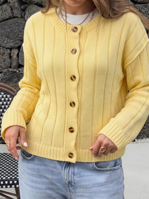 Button Up Dropped Shoulder Cardigan, side view