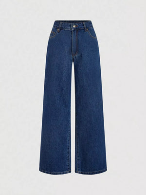 Halter Neck Denim Vest And Wide-leg Jeans Set, back view