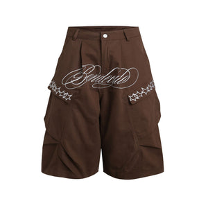 Men's Embroidered Cargo Capris in Brown, editorial view