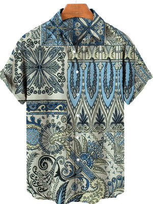 Men's Plus Size Printed Button Up Short Sleeve Shirt, front view