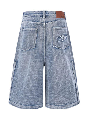 Men's Wide Leg Denim Capris in Blue, close-up detail