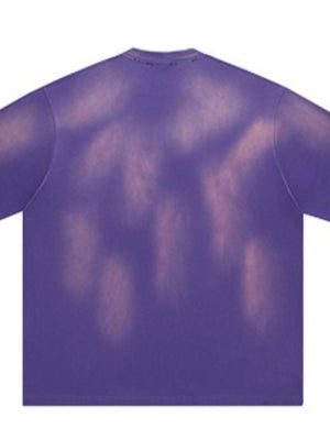 Men's purple cotton vintage graphic t-shirt with abstract bleached pattern