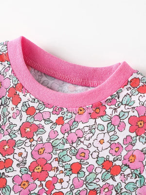 Children's Floral Print Short Sleeve A-line Dress, close-up detail