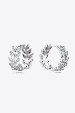 Silver leaf pavé hoop earrings with cubic zirconia on 925 sterling silver