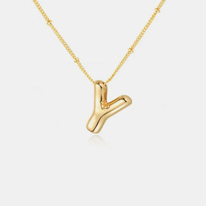 Gold bubbly initial Y pendant necklace with beaded chain