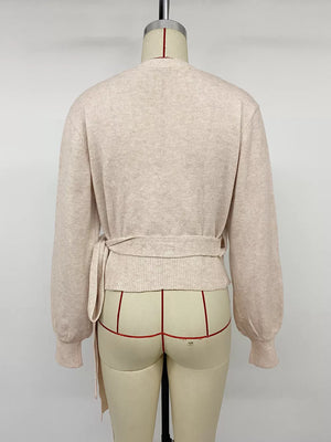 Tied Surplice Long Sleeve Sweater, close-up detail