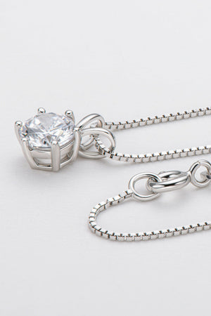Silver moissanite pendant with box chain necklace, 925 sterling silver.