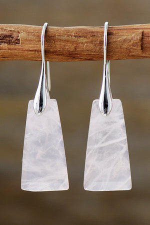 Pink trapezoid drop earrings with silver hooks, boho dangle style