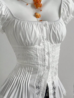 Lace Button Up Short Sleeve Shirt, side view