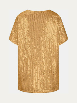Brass sequin slouchy v-neck top with short sleeves