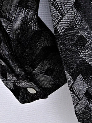 Men's Geometric Patterned Denim Jacket in Black, model styling view