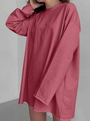 Oversized cotton jersey top in Deep Rose with long sleeves and a relaxed fit.