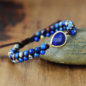 Lapis Lazuli macrame bracelet with teardrop stone and blue beads