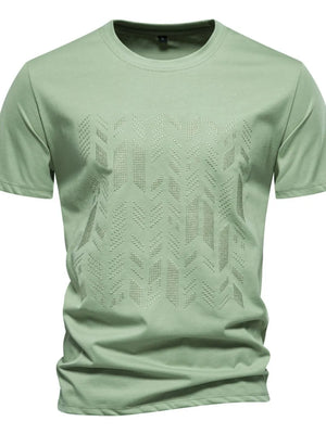 Embossed geometric tee in Gum Leaf green with a crew neck and short sleeves.