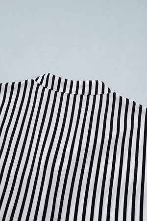 Striped Half Sleeve Button-up Shirt in Black, editorial view