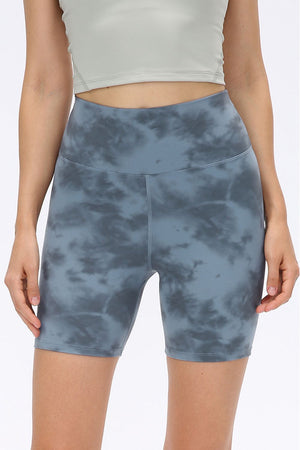 Cloudwash sculpting bike shorts in dark gray tie-dye with a high waist.