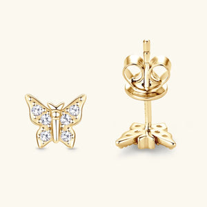 Gold butterfly stud earrings with moissanite stones