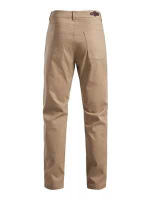 Khaki cotton sweatpants with classic fit and back pockets.