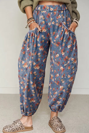 Floral Print Relaxed Fit Jeans in Medium, close-up detail