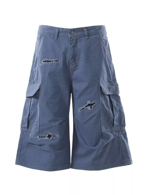 Men's Distressed Cargo Capris, front view