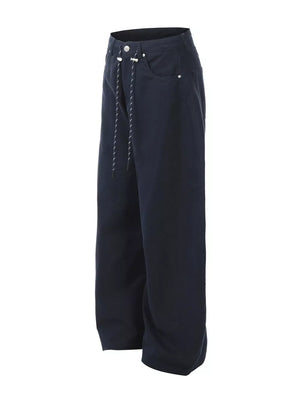 Men's Wide Leg Drawstring Pants in Blue, side view