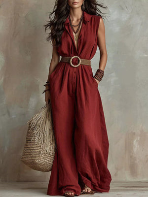 Full Size Sleeveless Wide Leg Jumpsuit Plus Size in White, back view