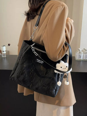 Pu Leather Shoulder Bag in Black, close-up detail