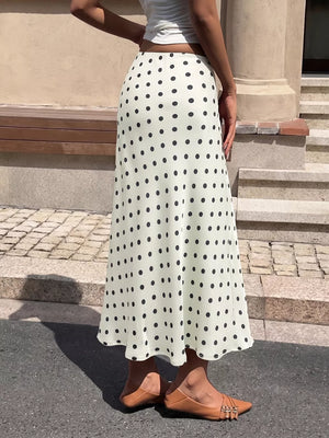 Polka Dot Midi Skirt in Orange-red, side view