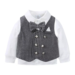 Baby boy's pinstripe vest set with white shirt and bow tie
