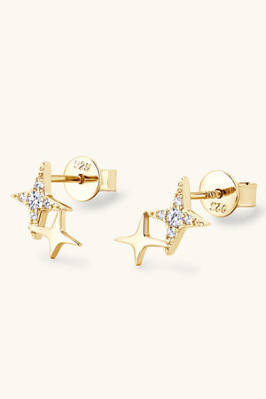 Gold celestial starburst stud earrings with cubic zirconia accents