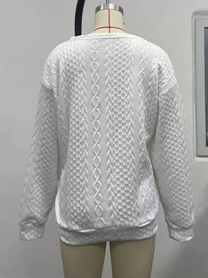 Textured Knit Crewneck Sweatshirt in White, fit detail